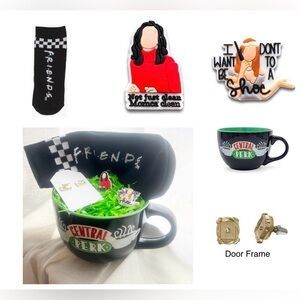 FRIENDS Rachel & Monica Gift Bundle of 5 - Mug, Socks, Earrings & Shoe Charms